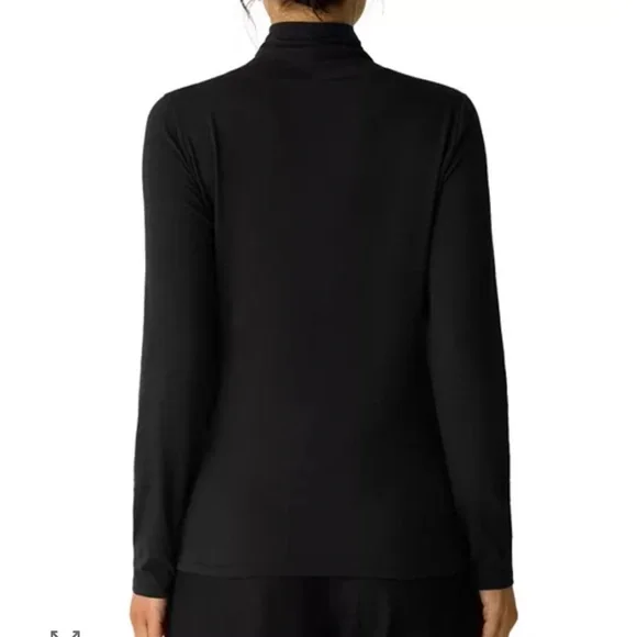 Eileen Fisher Black Turtleneck Long Sleeve Size L 100% Silk Mélange Turtleneck - Picture 2 of 10